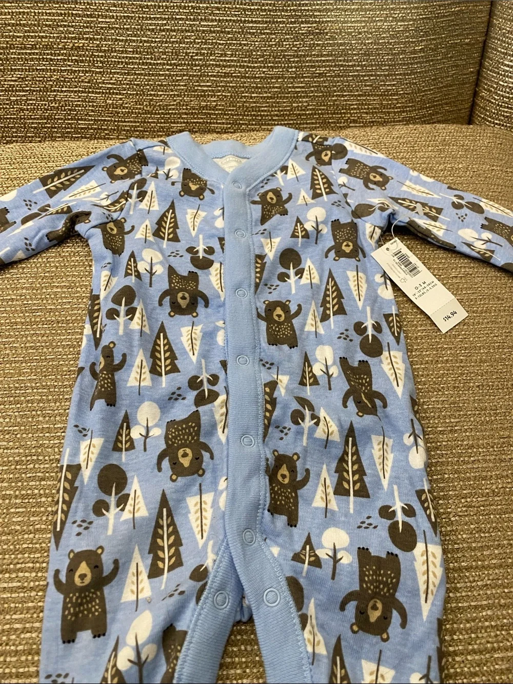 🩵 NWT Old Navy Blue Bear Print Baby One-Piece Footed Pajamas 0-3 months